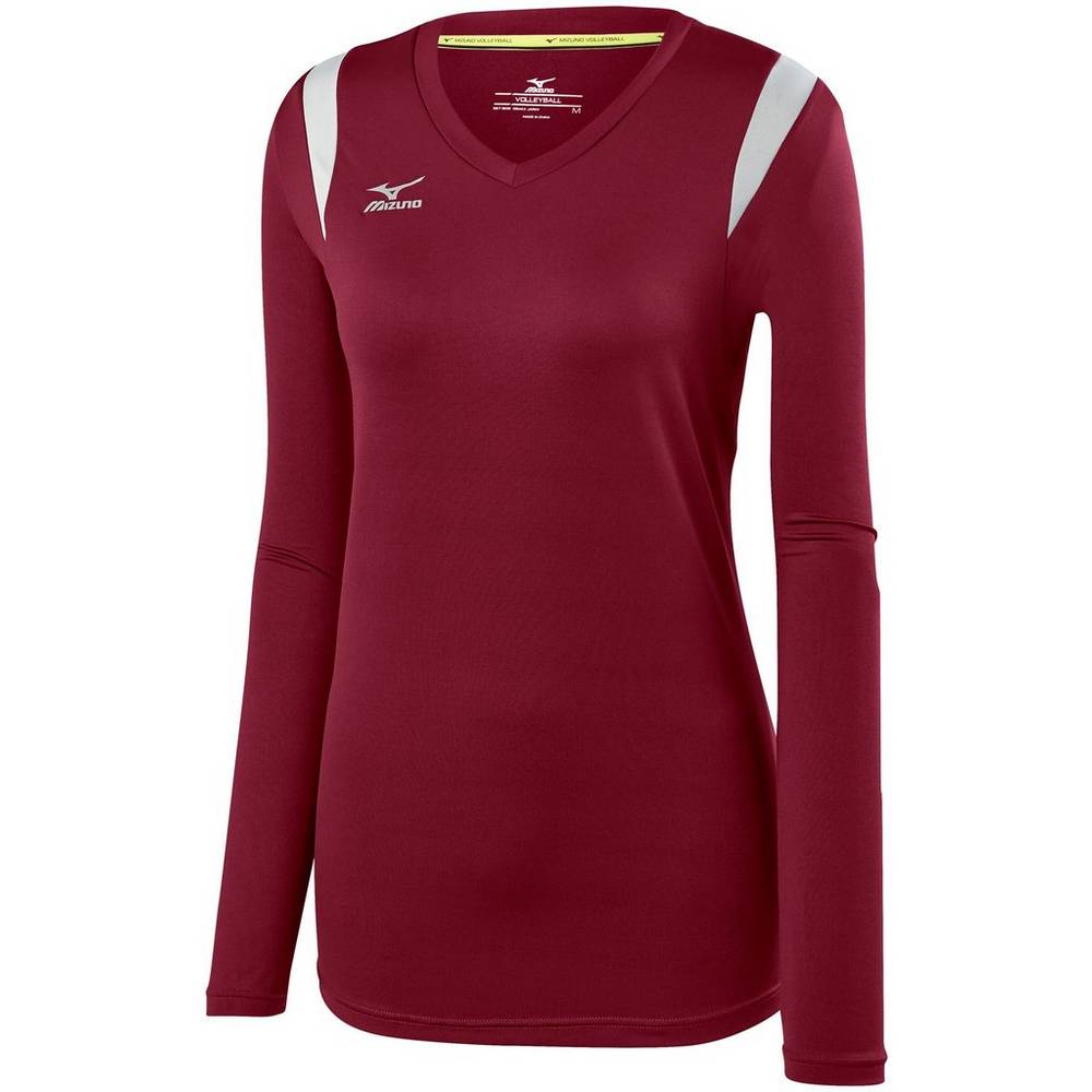 Maglia Mizuno Pallavolo Balboa 5.0 Long Sleeve Donna - Bordeaux/Argento - 78365-UTDK